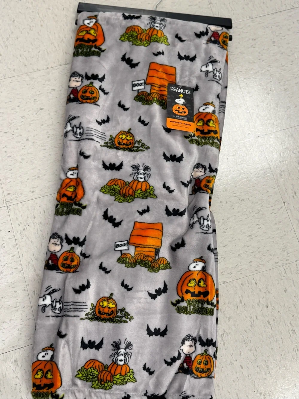 Peanuts Halloween Plush Throw Blanket - Gray & Orange